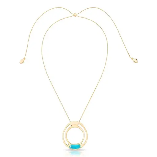 COLAR BANHADO OURO 18K -  QUARTZO CRISTAL DE ROCHA CIANO