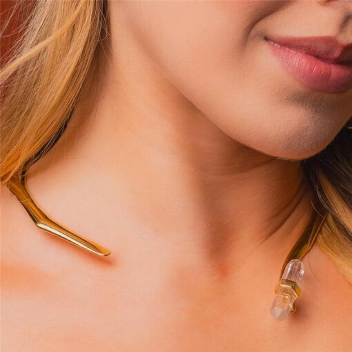 COLAR BANHADO OURO 18K - PEDRA QUARTZO CRISTAL DE ROCHA