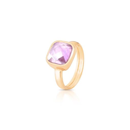 ANEL ÂNTICO BANHADO OURO 18K -QUARTZO AMETISTA PERORILZADA