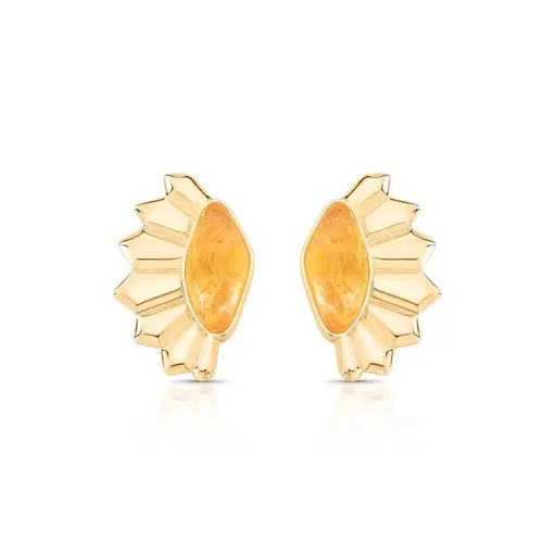 BRINCO BANHADO OURO 18K -  PEDRA QUARTZO CITRINO