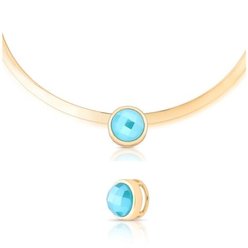 PINGENTE MINIMALISTA BANHADO OURO 18K - REDONDO ÁGATA AZUL CÉU P