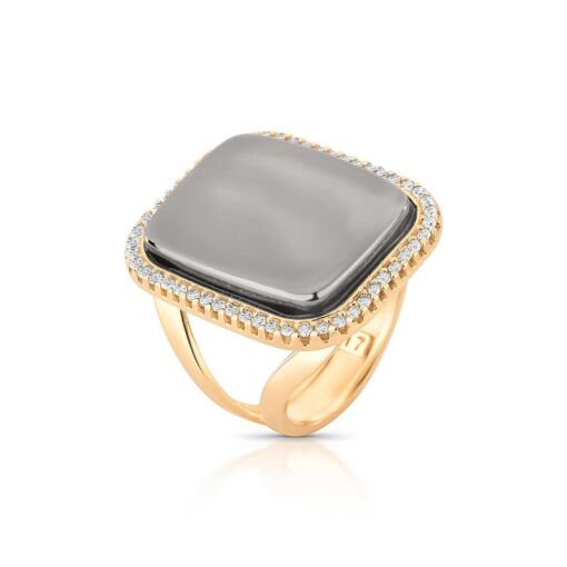 ANEL BANHADO OURO 18K - PEDRA ÁGATA LISTRADA METALIZADA