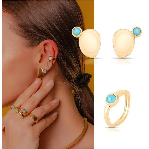 BRINCO BANHADO OURO 18K -  ÁGATA AZUL CÉU PEROLIZADA