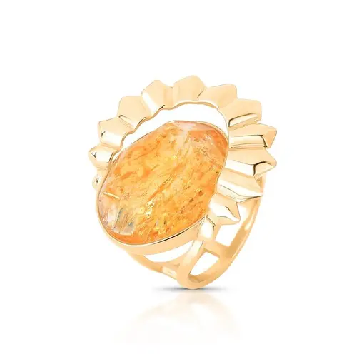 ANEL BANHADO OURO 18K - PEDRA QUARTZO CITRINO