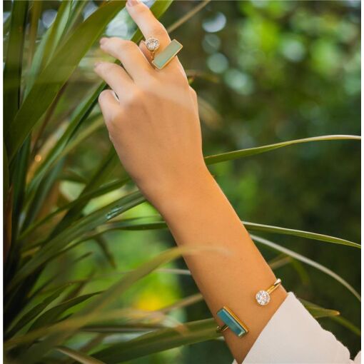 PULSEIRA BANHADA OURO 18K - PEDRA ÁGATA AZUL CÉU PEROLIZADA / ZI