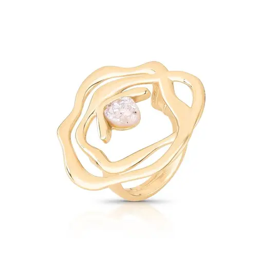 ANEL BANHADO OURO 18K - DRUSA BRANCA PEROLIZADA