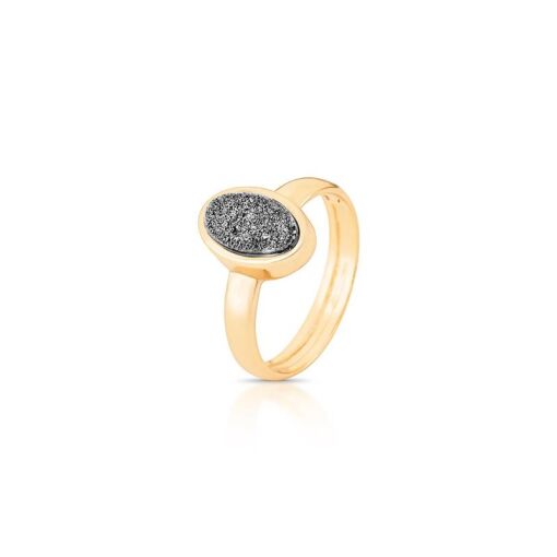 ANEL OVAL BANHADO OURO 18K- DRUSA NEGRA