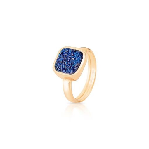 ANEL ÂNTICO BANHADO OURO 18K -  DRUSA METALIZADA AZUL