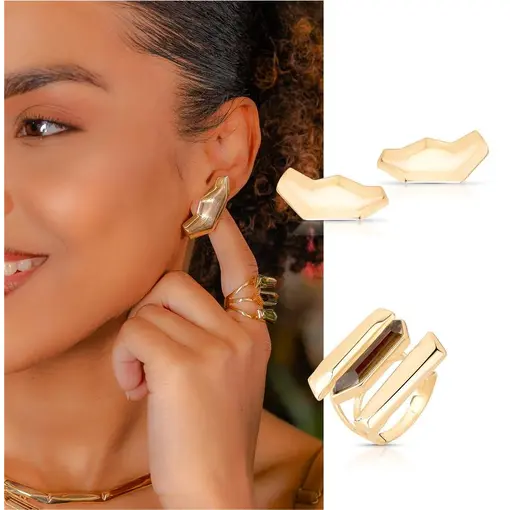 BRINCO ORGÂNICO BANHADO OURO 18K - METAL DOURADO