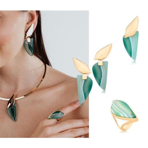 PINGENTE BANHADO OURO 18K -  ÁGATA VERDE LISTRADA