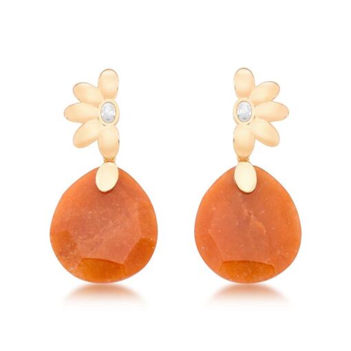 BRINCO- BANHADO OURO- 18K PEDRA QUARTZO LARANJA