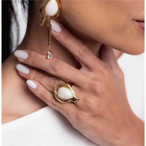 ANEL BANHADO OURO 18K -  QUARTZO DOLOMITA PEROLIZADA