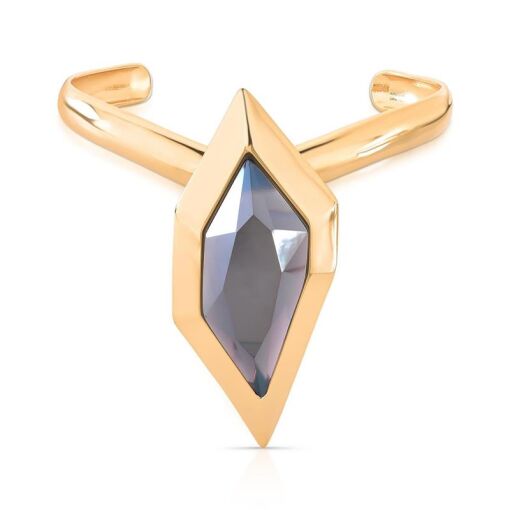 PULSEIRA BANHADA OURO 18K - PEDRA QUARTZO OBSIDIANA FUMÊ PEROLIZ