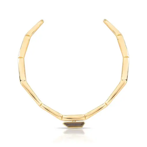 COLAR BANHADO OURO 18K -  QUARTZO OBSIDIANA FUMÊ PEROLIZADA