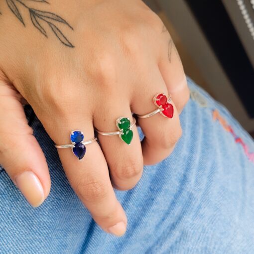 ANEL DE PRATA PEDRA GOTA E REDONDA