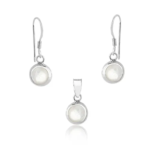 CONJUNTO DE PRATA REDONDO MADREPÉROLA