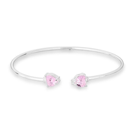 BRACELETE DE PRATA CORAÇÃO ROSA ZIRCÔNIA