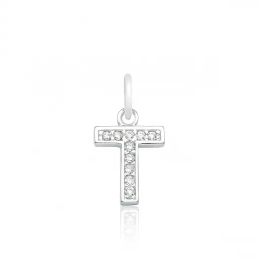 PINGENTE DE PRATA LETRA T CRAVEJADO