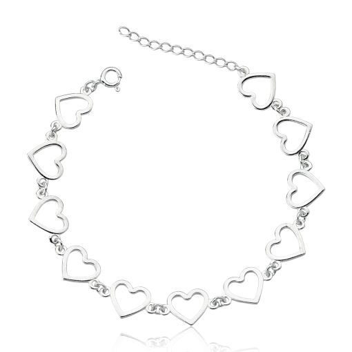 PULSEIRA DE PRATA CORAÇÕES VAZADO