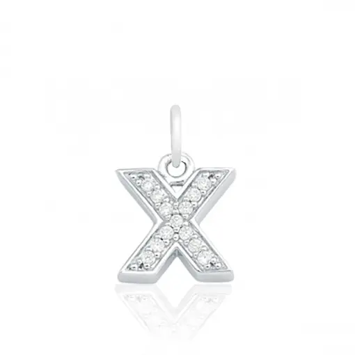 PINGENTE DE PRATA  LETRA X CRAVEJADO