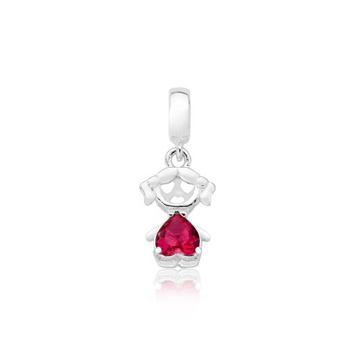 BERLOQUE DE PRATA MENINA PEDRA ROSA