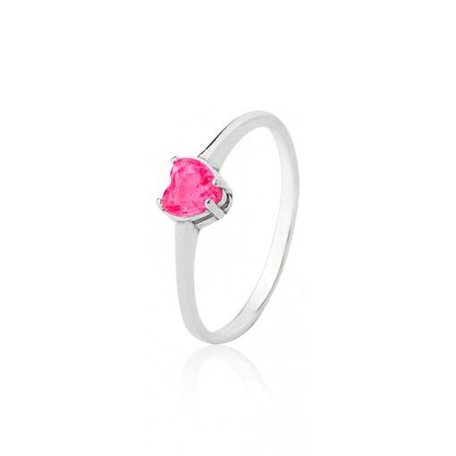 ANEL DE PRATA SOLITÁRIO CORAÇÃO ROSA