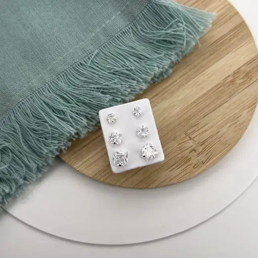 Brinco Trio 3,4,5mm Zircônia Carrê em Prata