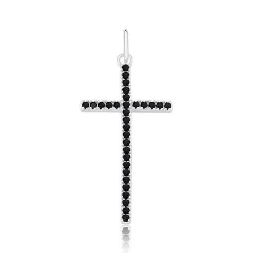 Pingente Cruz Cravejada Grande em Prata