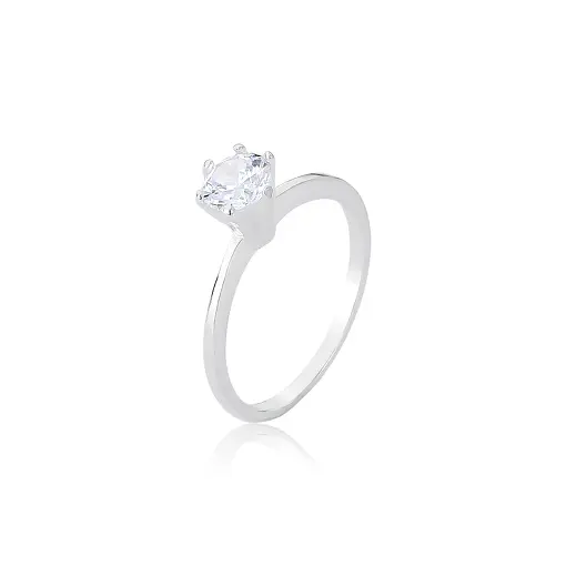 Anel Solitário Clássico com Pedra 3mm em Prata