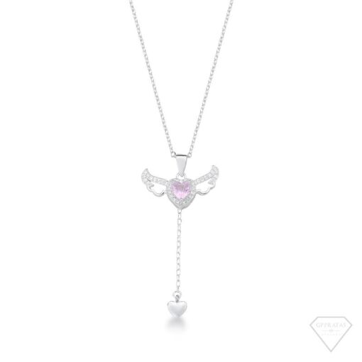 COLAR CORAÇÃO COM ASA (PEDRA ROSA)