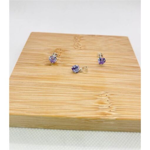 CONJUNTO CORAÇÃO ZIRCÔNIA LILAS