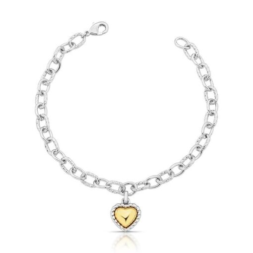 PULSEIRA ELOS COM PINGENTE DE CORAÇÃO DOIS TONS