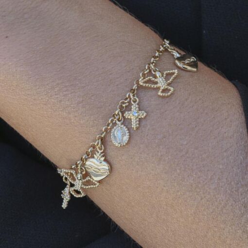 PULSEIRA PATUÁ COM 7 PINGENTES (2 CRUZ, 2 DIVINO ESPÍRITO SANTO,