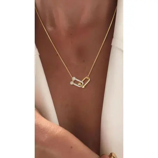COLAR 2 ELOS EM "U" 1 CRAVEJADO E 1 LISO INSPIRAÇÃO TF EM CORREN