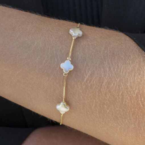 PULSEIRA 3 TREVOS EM MADREPÉROLA - TAM: 18+5CM