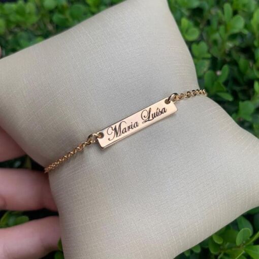 PULSEIRA PERSONALIZADA PLAQUINHA RETÂNGULAR PARA GRAVAÇÃO