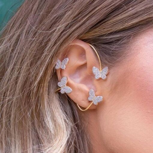 PIERCING CONTORNO DE ORELHA BORBOLETAS CRAVEJADAS