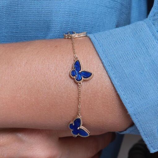 PULSEIRA 3 BORBOLETAS AZUL MARINHO COM CORRENTE EM ELINHOS - TAM