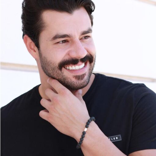 PULSEIRA LINHA MASCULINA PEDRA VULCÂNICA COM FECHO PRATA 925 - 2