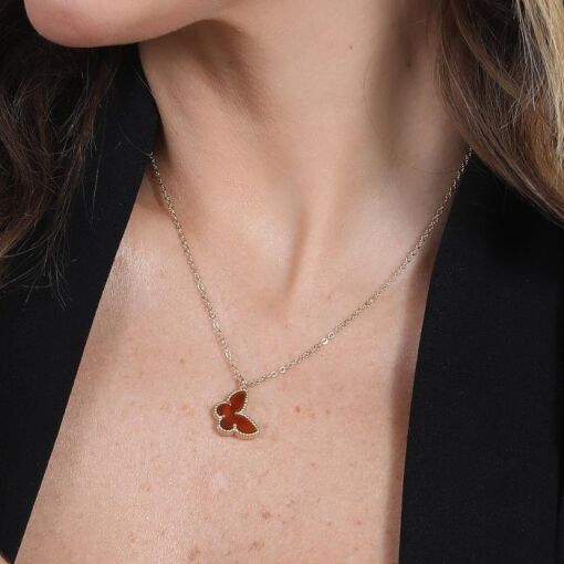 COLAR CHOKER 4 BORBOLETAS MARROM CARAMELO COM CORRENTE EM ELINHO