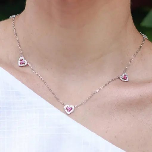 CONJUNTO CORAÇÃO COM ZIRCÔNIA COLORIDA E BORDA CRAVEJADO - 40+5C
