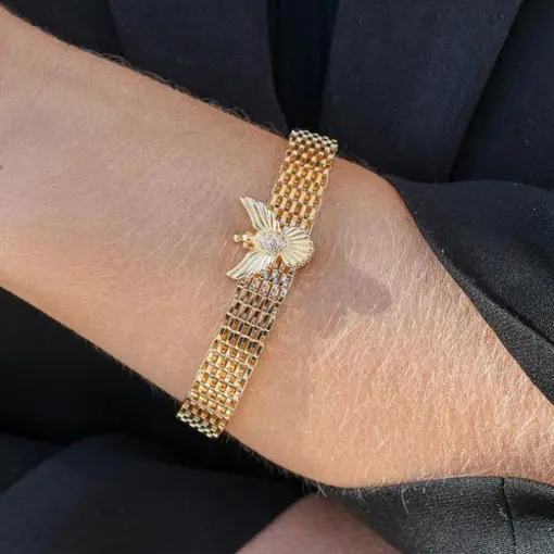 PULSEIRA MALHA ESTEIRA 10MM COM PINGENTE DIVINO ESPÍRITO SANTO -