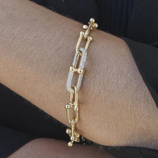 PULSEIRA ELOS EM "U" 2 CRAVEJADO - TAM: 20+5CM