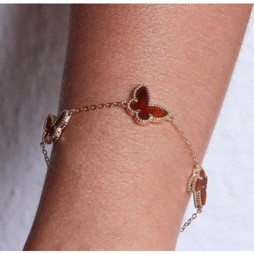 PULSEIRA 3 BORBOLETAS EM MARROM CARAMELO COM CORRENTE EM ELINHOS