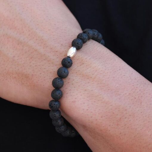 PULSEIRA LINHA MASCULINA PEDRA VULCÂNICA COM FECHO PRATA 925 - 2