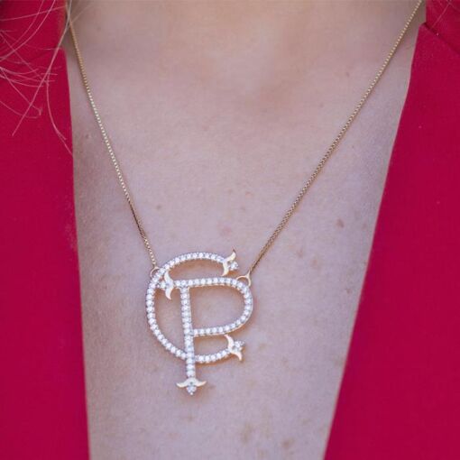 COLAR PERSONALIZADO MONOGRAMA LETRAS CRAVEJADAS