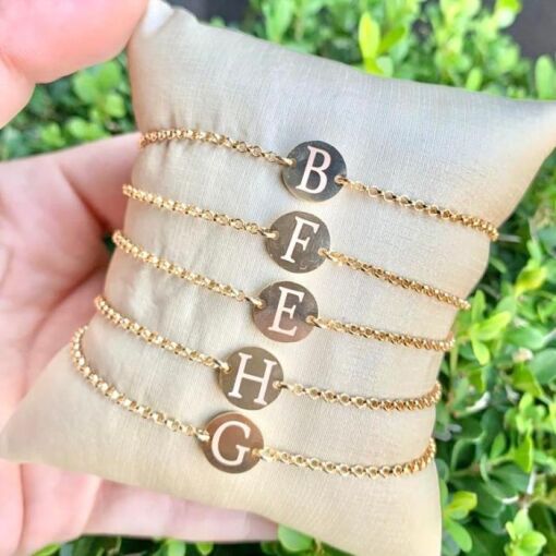 PULSEIRA PERSONALIZADA CHAPA REDONDA LISA COM LETRA GRAVADA
