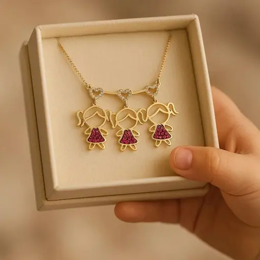 COLAR CANGA CORAÇÃO 3 PINGENTES MENINO/MENINA CRAVEJADO