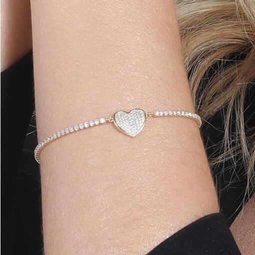 PULSEIRA FIO DE ZIRCÔNIA COM CORAÇÃO CRAVEJADO - TAM:18CM