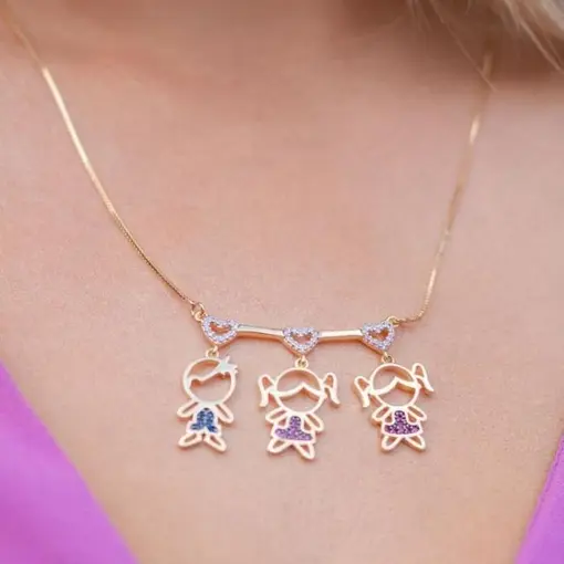 COLAR CANGA CORAÇÃO 3 PINGENTES MENINO/MENINA CRAVEJADO